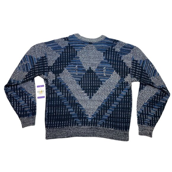Vintage Sweater Graphix Blue Gray Geometric Cardigan Retro Mens XL Grandpacore - Picture 15 of 16